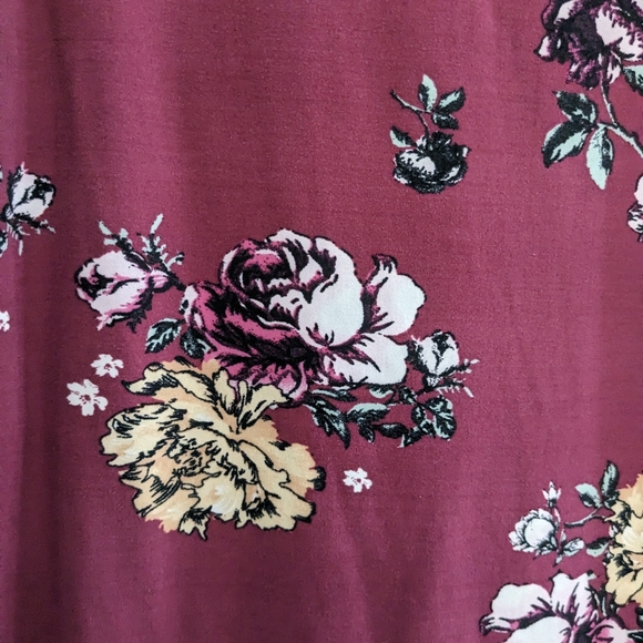 Rose Print Floral Bodycon Midi Dress, Wine Red, Women's Size Large - Picture 6 of 6